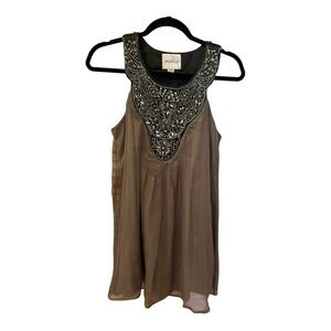 Epilogue Beaded Halter Dress, Size M, Brown, Swinging & Mini.